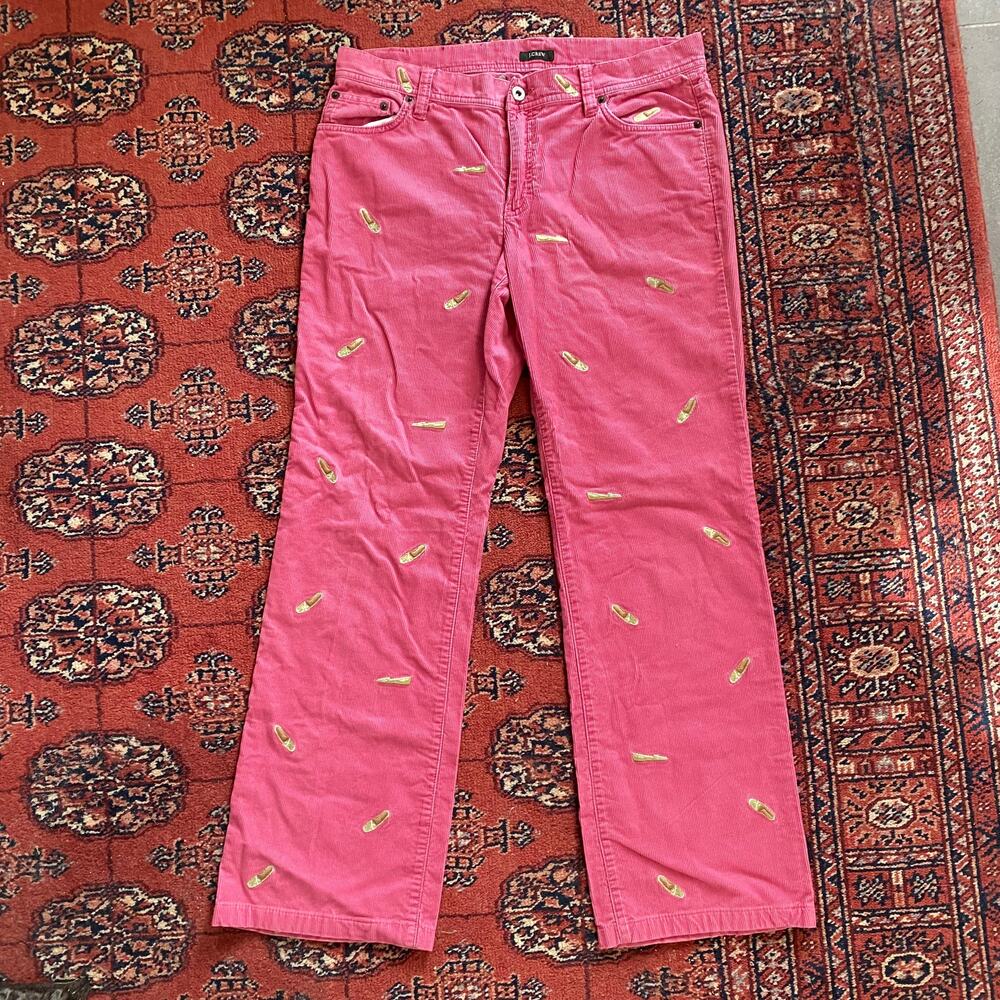J.Crew Women’s 8 Pink Corduroy Jeans Stitched Shoe‎ Motif 100% Cotton
